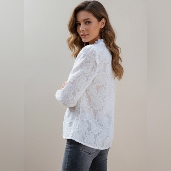 Fuzzy Notched Neck Bishop Sleeve Blouse - Picture 4 of 7